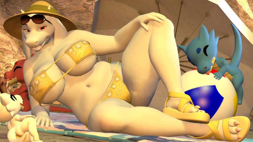 16:9 3d_(artwork) bikini boss_monster bovid breasts caprine clothing digital_media_(artwork) female hi_res kobold larger_female mammal presenting size_difference smoaer source_filmmaker swimwear toriel undertale video_games