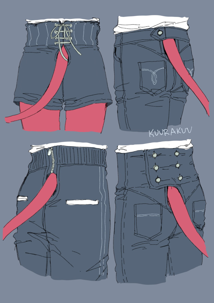 ambiguous_gender blue_clothing bottomwear butt butt_shot clothing furgonomics hi_res invalid_tag jeans kuura_kuu multiple_images multiple_outfits pants shorts sketch sketch_page unknown_species