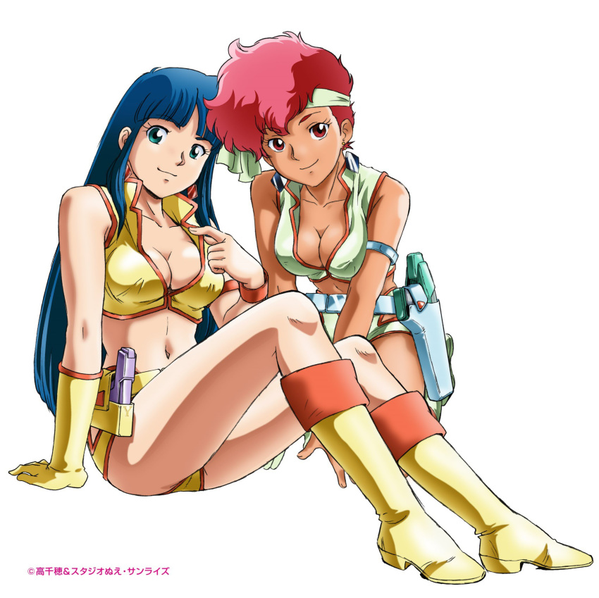 bikini_armor cleavage dirty_pair gun heels kei_(dirty_pair) yuri_(dirty_pair)