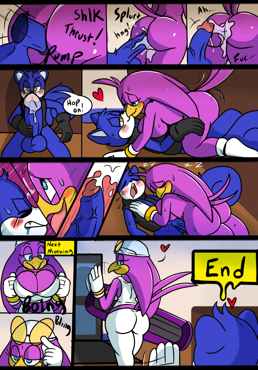 anthro anthro_on_anthro avian big_butt bird bodily_fluids breasts butt comic cum duo female genital_fluids hi_res male male/female penetration sex sonic_(series) sonic_riders taillove_(artist) wave_the_swallow