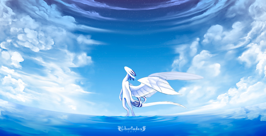 2019 ambiguous_gender anthro cloud cloudscape day detailed detailed_background digital_media_(artwork) dragon featureless featureless_chest featureless_crotch hi_res libertades looking_up outside scales sky solo standing star water white_scales wings
