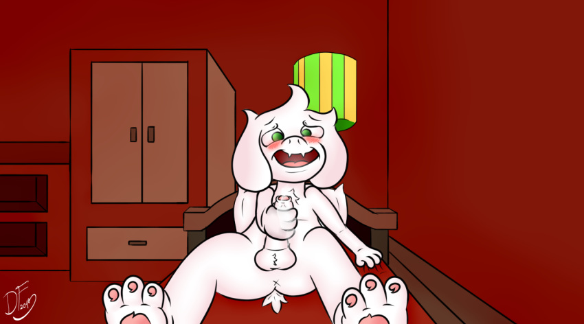 anthro anus asriel_dreemurr balls blush bodily_fluids boss_monster bovid caprine child cub cum digimonforever digital_media_(artwork) erection genital_fluids mammal masturbation nude pawpads penile penile_masturbation penis solo uncut undertale video_games x_anus young