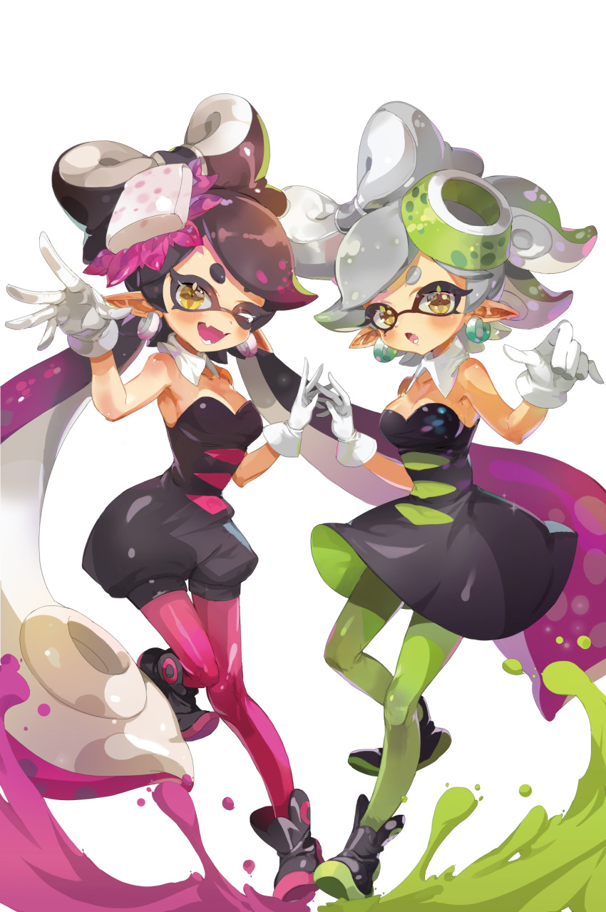 2019 animal_humanoid callie_(splatoon) cephalopod cephalopod_humanoid clothing cousins cpcpcp05 duo ear_piercing ear_ring fangs female footwear gloves handwear hi_res humanoid humanoid_pointy_ears marie_(splatoon) marine marine_humanoid mollusk mollusk_humanoid nintendo one_eye_closed open_mouth open_smile piercing pseudo_hair smile splatoon squid_sisters_(splatoon) tentacle_hair tentacles video_games wink yellow_eyes