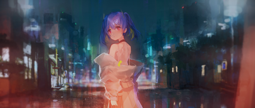 blue_hair building city el night original red_eyes