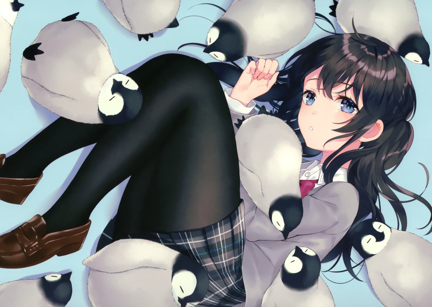 achiki animal black_hair blue_eyes original pantyhose penguin scan school_uniform