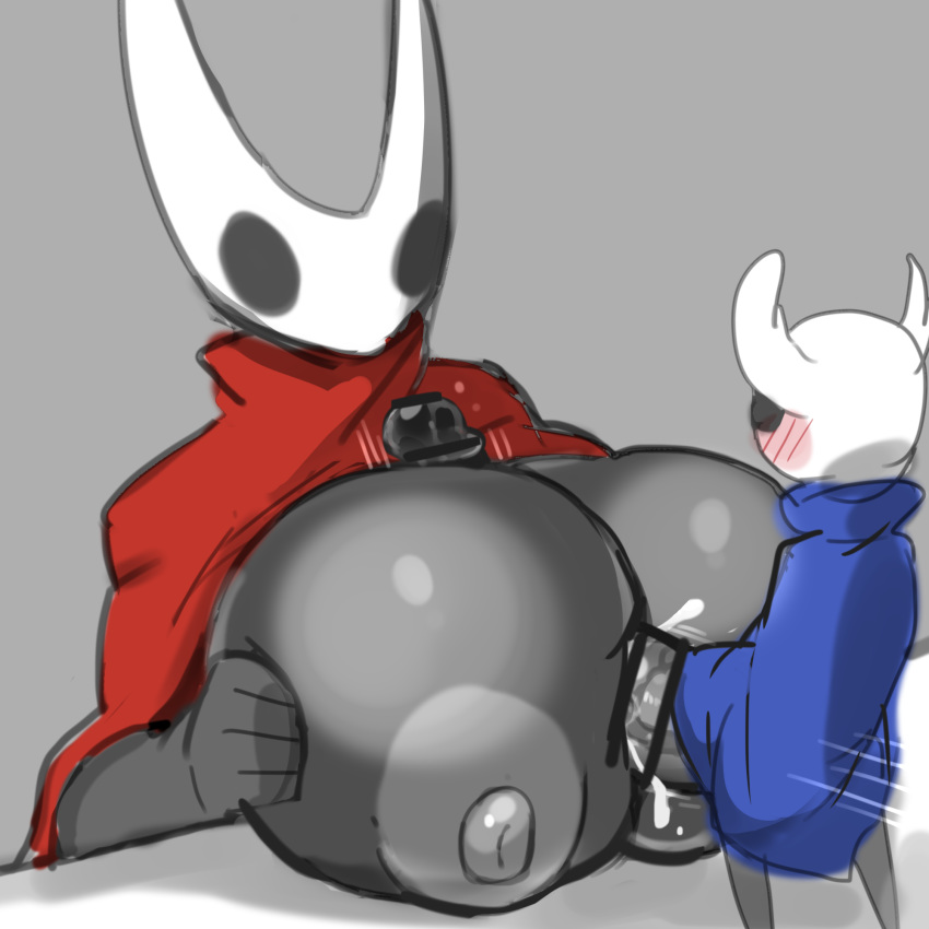 1:1 2019 anthro arthropod big_breasts big_penis blush bodily_fluids breasts cloak clothing cum duo erection featureless female genital_fluids grey_background hi_res holding_breast hollow_knight hornet_(hollow_knight) huge_penis hyper hyper_penis incest insect larger_female male male/female nipples nishikunsp penis protagonist_(hollow_knight) sex simple_background size_difference smaller_male standing titfuck vein vessel_(species) video_games weapon