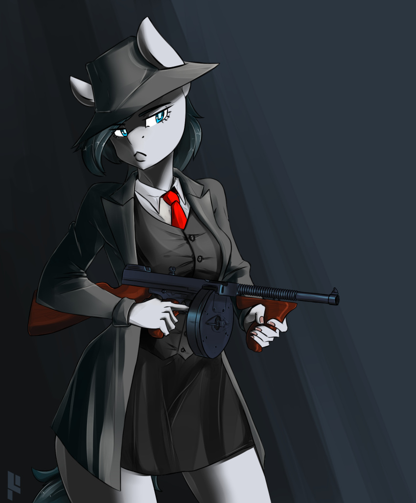2019 anthro clothed clothing equid equine fan_character female friendship_is_magic gangster gun hi_res holding_object holding_weapon horse mafia mammal my_little_pony pony ranged_weapon simple_background solo suit weapon