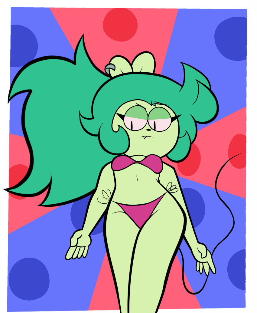 absurd_res adult_fink anthro bikini blackmore breasts cartoon_network clothed clothing female fink_(ok_k.o.!_lbh) green_hair hair half-closed_eyes hi_res mammal navel ok_k.o.!_let's_be_heroes rodent solo swimwear