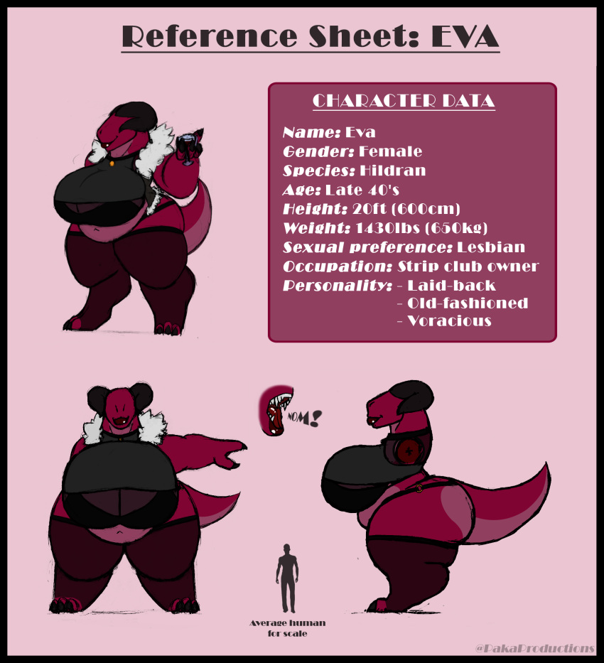 alien belly big_breasts breasts clothing eva_(pakaproductions) extra_thicc eyeless hi_res horn jacket legwear model_sheet mouth_shot navel pakaproductions reptile revealing_clothes scalie sharp_teeth skianous slightly_chubby stockings teeth thick_tail topwear wide_hips wine_glass