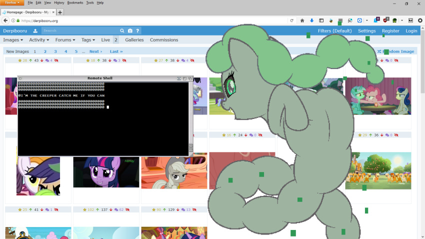 16:9 badumsquish butt computer_virus creeper_(oc) derpibooru elkie.exe fan_character female green_eyes hi_res my_little_pony virus