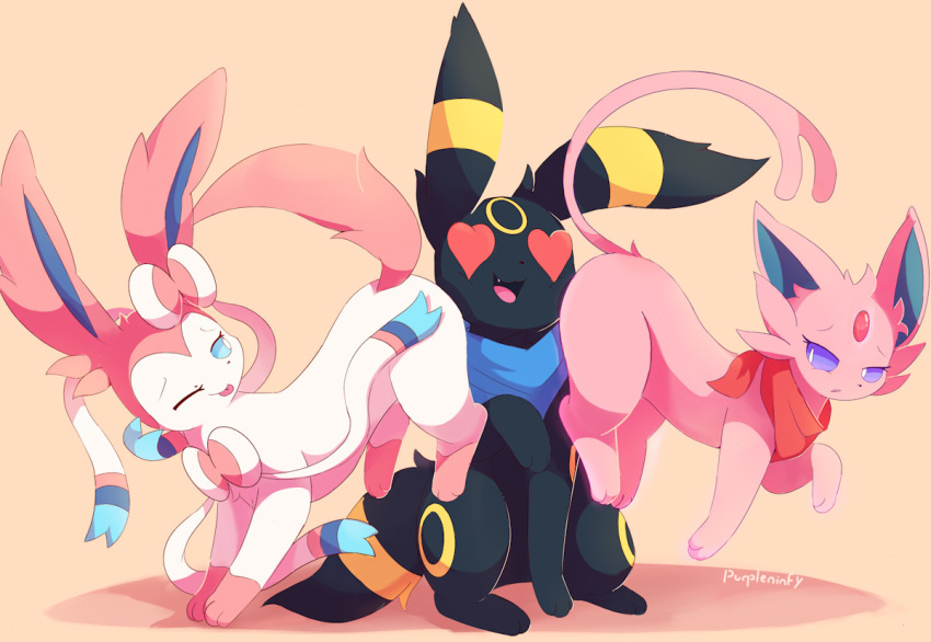 &lt;3 &lt;3_eyes 3_toes ambiguous_gender ass_up black_body black_fur blue_eyes bow butt ears_back ears_up eeveelution espeon feral feral_on_feral floating fluffy fluffy_ears fluffy_tail fur head_down invalid_tag leg_markings markings nintendo pink_body pink_fur pivoted_ears pok&eacute;mon pok&eacute;mon_(species) presenting presenting_hindquarters purpleninfy raised_tail ribbons socks_(marking) sylveon teasing toes tongue tongue_out umbreon video_games white_body white_fur yellow_markings