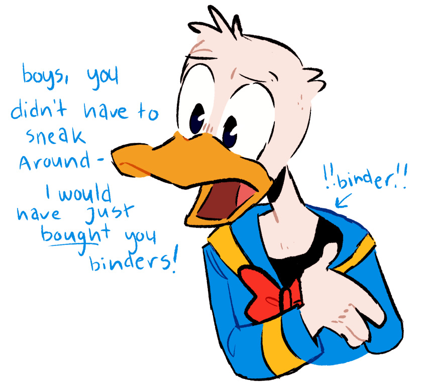 ! anatid anseriform avian binder bird chest_binder disney donald_duck duck ducktales ducktales_(2017) english_text hi_res male simple_background text transdonaldduck visibly_trans white_background