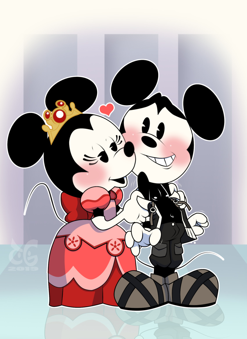 &lt;3 2019 anthro armwear black_nose blush clothing crown disney dress duo elbow_gloves female fleischer_style_toon footwear gloves half-closed_eyes handwear hi_res kingdom_hearts male male/female mammal mickey_mouse minnie_mouse mouse murid murine naughty_face navel nipples rodent simple_background smile square_enix toongrowner toony undressing video_games