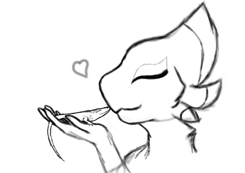 &lt;3 2019 absurd_res anthro avian eyes_closed fingers hi_res laefa_padlo scalie simple_background sketch