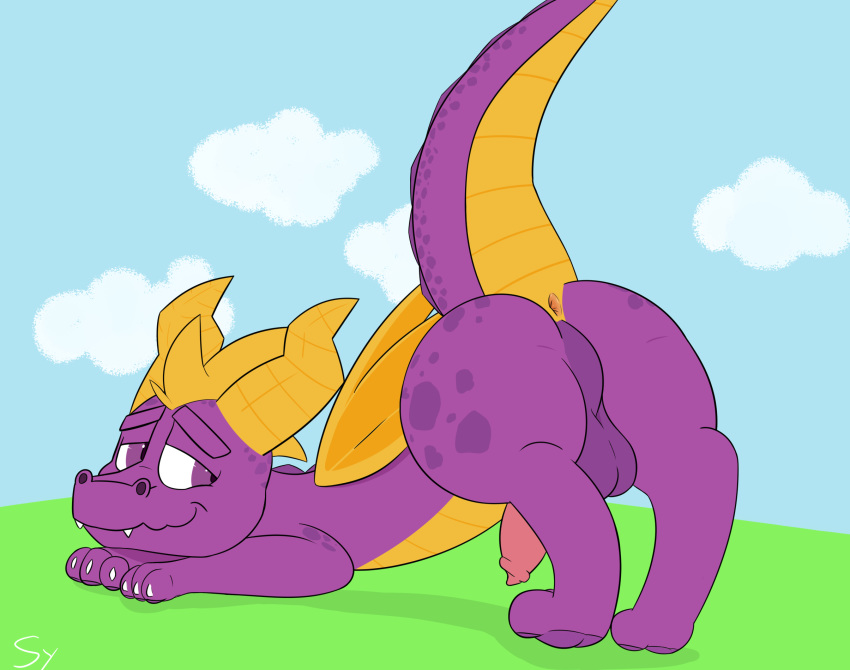 activision anus balls butt dragon feral hi_res horn male penis presenting sketchy_yvun sketchyyvun solo spyro spyro_the_dragon video_games wings