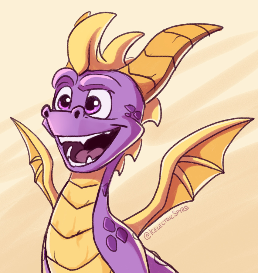 2019 activision digital_media_(artwork) dragon feral hi_res horn icelectricspyro male membrane_(anatomy) membranous_wings open_mouth purple_eyes scales scalie solo spines spyro spyro_the_dragon teeth tongue video_games western_dragon wings