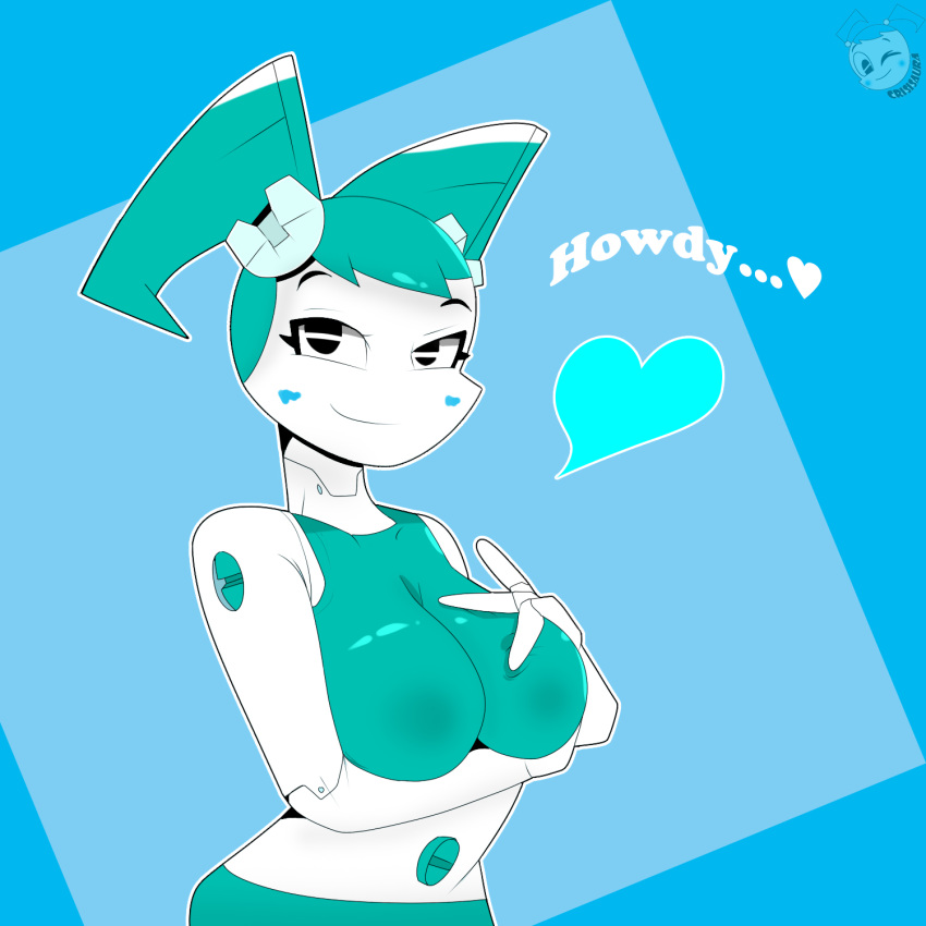 &lt;3 1:1 breasts crisisaura english_text female hi_res jenny_wakeman machine my_life_as_a_teenage_robot nickelodeon not_furry robot smile solo text