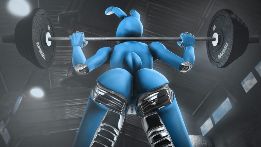 2019 3d_(artwork) absurd_res animatronic anthro anus big_butt butt crouching digital_media_(artwork) doctorpurple2000 exercise female five_nights_at_freddy's five_nights_at_freddy's_2 hi_res lagomorph leporid machine mammal nude pussy rabbit robot simple_background solo source_filmmaker toy_bonnie_(fnaf) video_games weightlifting weights wide_hips workout
