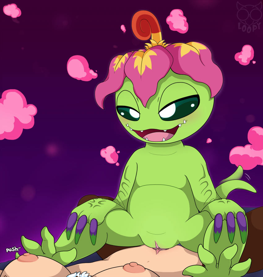 2019 avian big_eyes bird blush breast_fondling breasts chest_tuft digimon digimon_(species) duo female female/female female_on_top female_pov first_person_view flower fondling green_tail grin half-closed_eyes hand_on_breast hands_on_knees head_tuft hi_res loopy_tuberose nipples non-mammal_breasts nude on_top open_mouth owl palmon plant pollen prehensile_tail scent seductive sex simple_background smile sound_effects spread_legs spreading tailwag tongue tribadism tuft vaginal vines vorechestra
