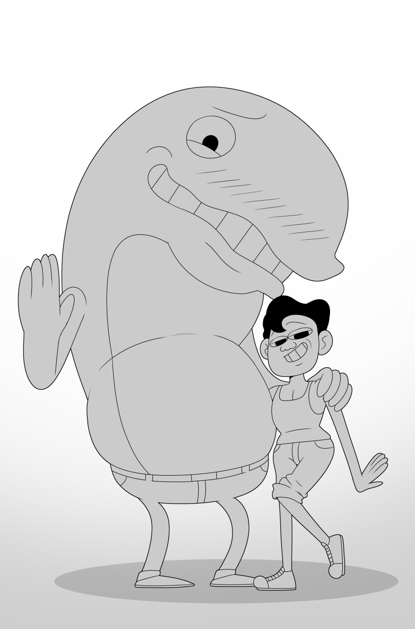 absurd_res adult_swim cartoon_network clothed clothing duo hi_res human jerseydevil mammal mervin_collins monochrome the_jellies!