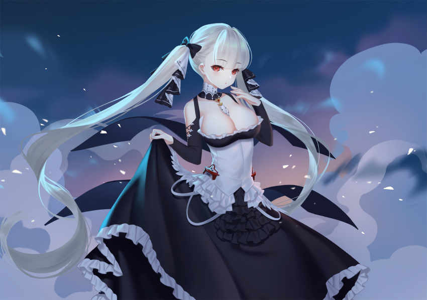 anthropomorphism azur_lane breasts cleavage formidable_(azur_lane) goth-loli gray_hair littleamber lolita_fashion long_hair red_eyes twintails