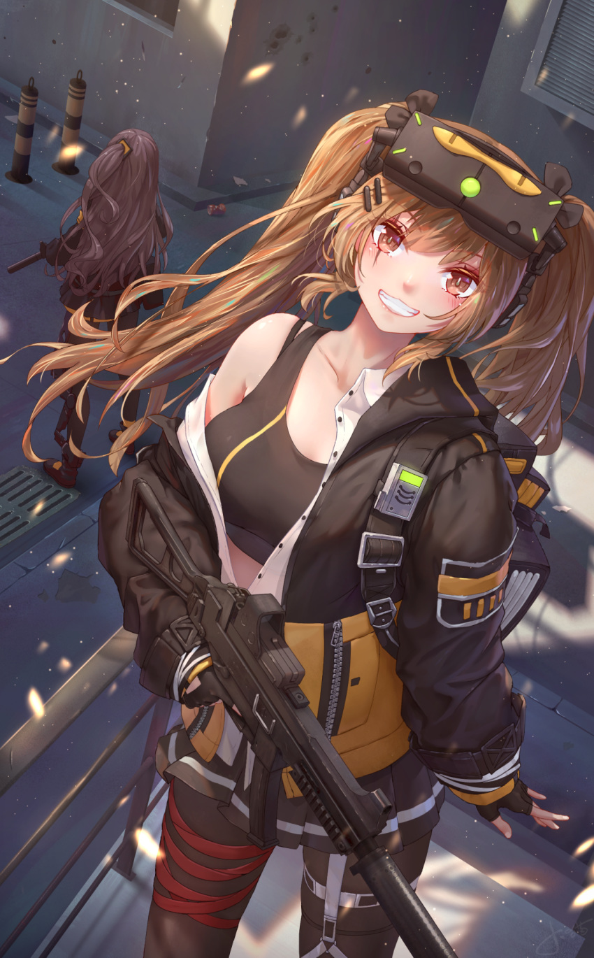 anthropomorphization garter girls_frontline gun jay_xu pantyhose ump45_(girls_frontline) ump9_(girls_frontline)