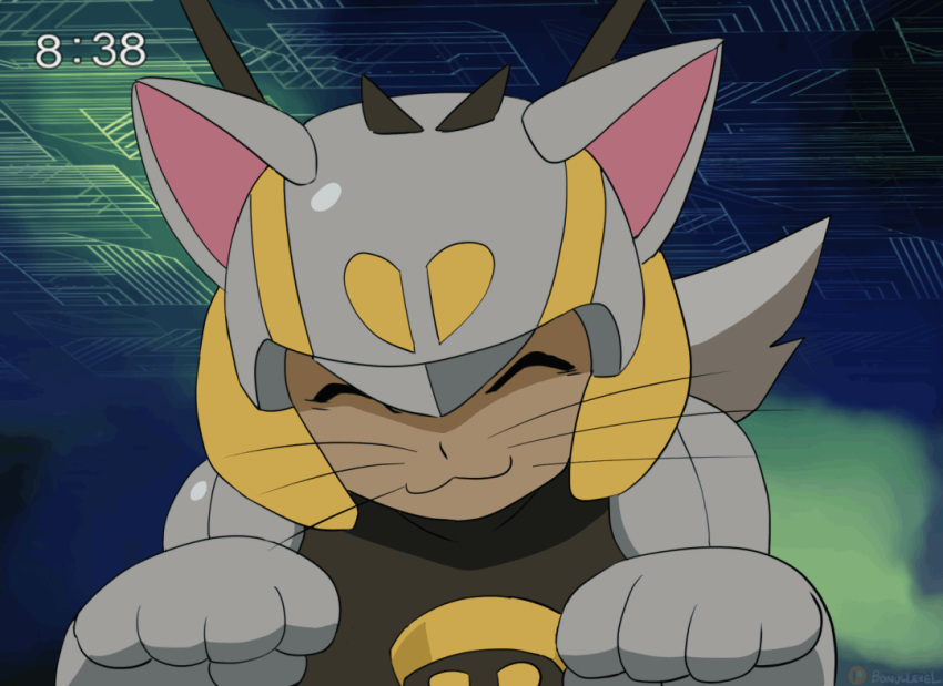 1boy :3 animal_ears animated animated_gif anime_coloring antennae blonde_hair cat_ears cat_paws fake_screenshot heart helmet male_focus md5_mismatch netnavi one_eye_closed original paws rinji_(bonus-level) rockman rockman_exe smile v whiskers winking_(animated) yellow_eyes