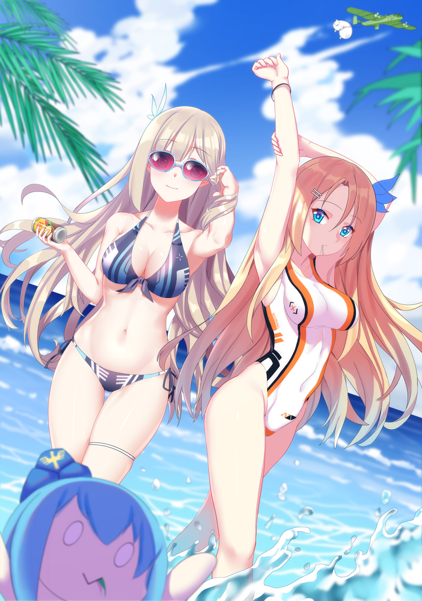 artist_revision bikini cang_se_ye_hua cleavage garter lexington megane quincy_(zhanjianshaonv) saratoga_(zhanjianshaonv) swimsuits wet zhanjianshaonv