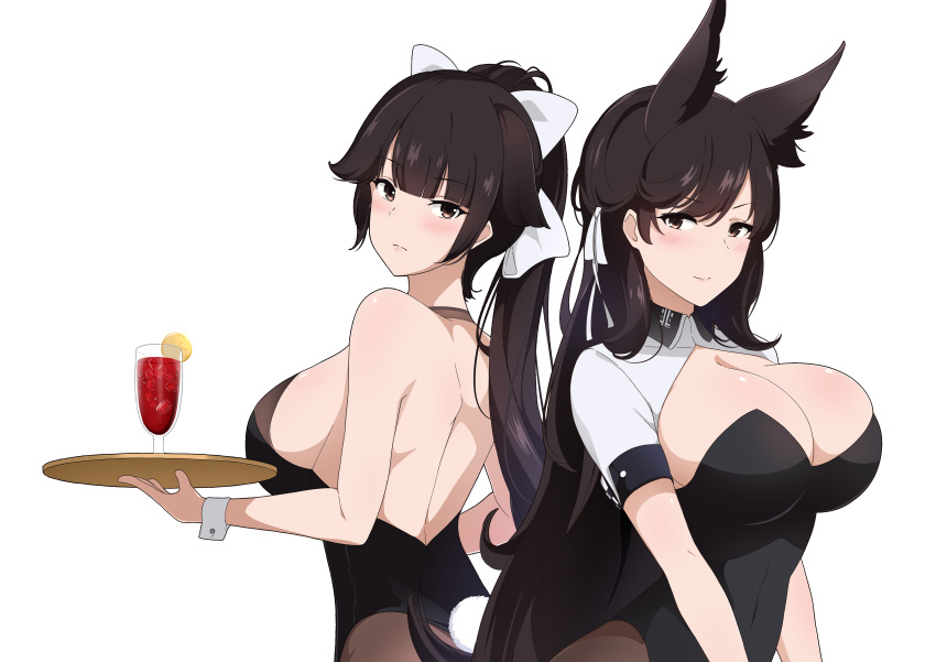 animal_ears atago_(azur_lane) azur_lane bunny_girl cleavage no_bra pantyhose rizuta tagme tail takao_(azur_lane)