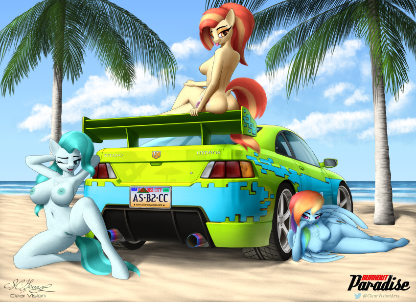 anthro anthrofied beach big_breasts breasts butt car clearvision crossed_legs cutie_mark dock earth_pony equid equine feathered_wings feathers female friendship_is_magic group hair hi_res horse lighthoof_(mlp) looking_at_viewer looking_back lying mammal multicolored_hair my_little_pony navel nude on_one_knee on_side one_eye_closed open_mouth open_smile pony pose pterippus pussy rainbow_dash_(mlp) rainbow_hair seaside shimmy_shake_(mlp) sitting smile sony_corporation spread_legs spreading vehicle wings wink