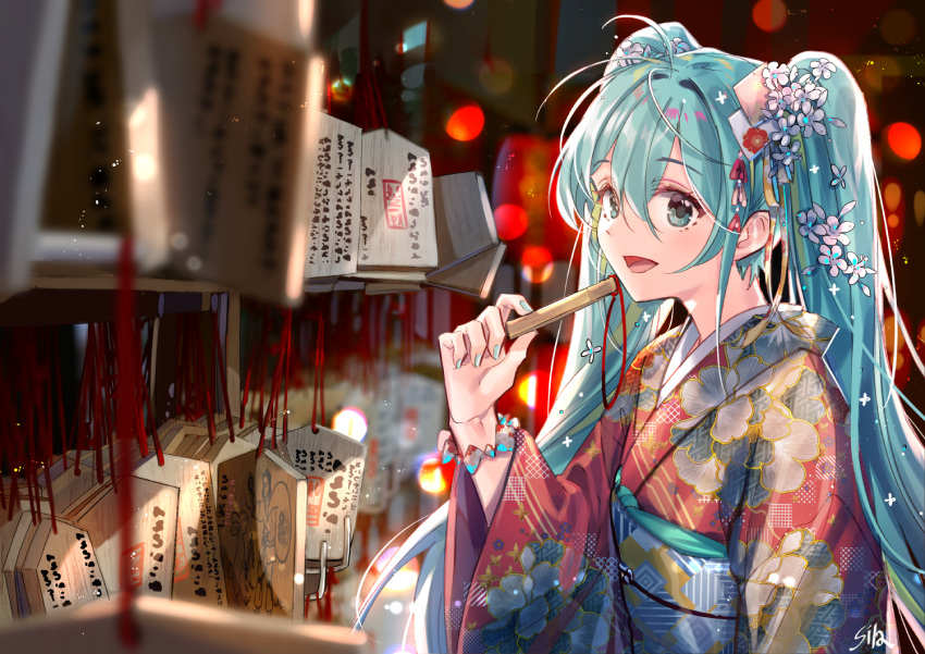 hatsune_miku interitio japanese_clothes kimono signed vocaloid