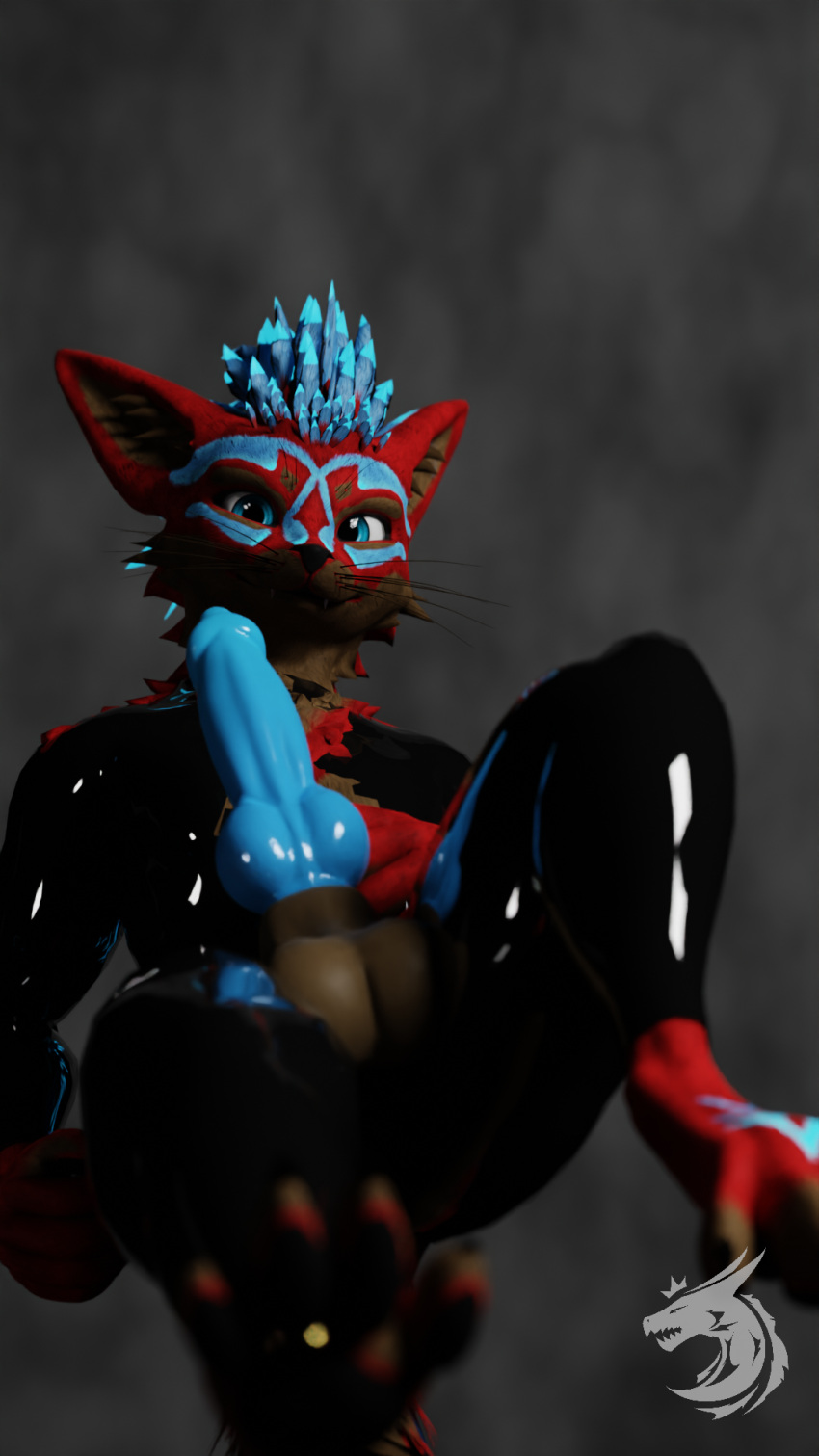9:16 anthro balls clothing digit_ring dominant erection feet fur genitals grin hi_res isaacjexo jewelry jex jragon knot latex latex_clothing male penis ring rubber_clothing rubber_suit sitting smile solo toe_ring toes