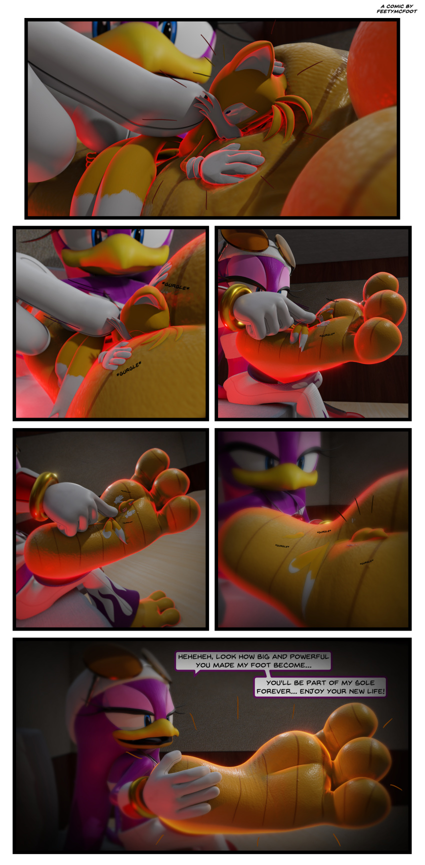 3_toes 3d_(artwork) absorption_vore absurd_res anthro between_toes biped digital_media_(artwork) duo feet feetymcfoot female foot_absorption foot_fetish foot_focus foot_play group hi_res male male/female micro miles_prower sega size_difference smothering soles sonic_riders sonic_the_hedgehog_(series) toes transformation vore wave_the_swallow
