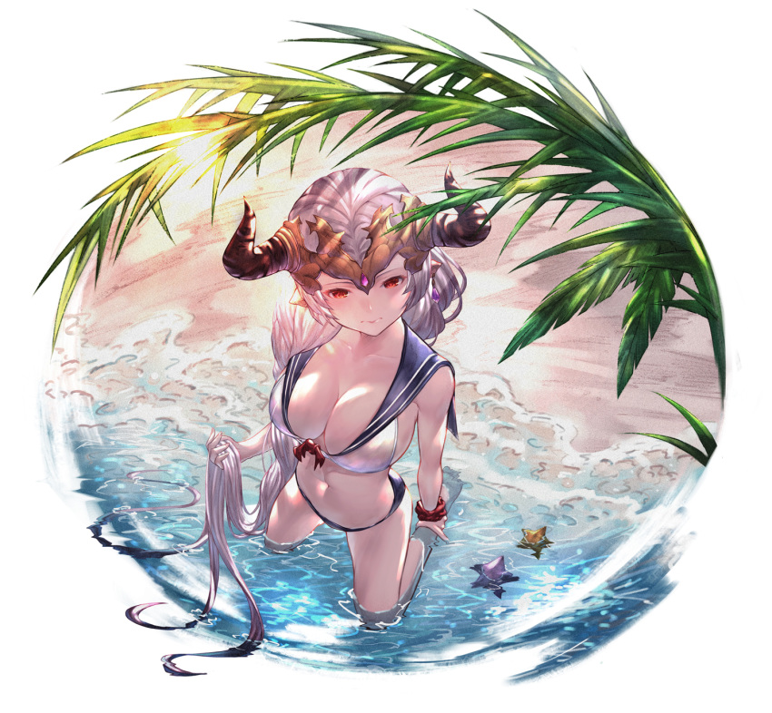 aleeza_(granblue_fantasy) bikini cleavage granblue_fantasy horns pointy_ears swimsuits wet yu_pian