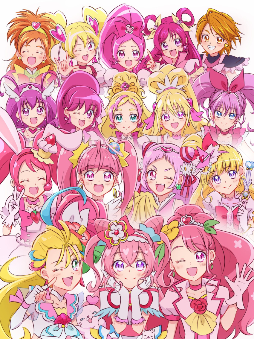 6+girls :d ;d aida_mana aino_megumi asahina_mirai black_shirt blonde_hair bow brown_eyes brown_hair choker closed_eyes commentary_request crossover cure_black cure_bloom cure_blossom cure_dream cure_flora cure_grace cure_happy cure_heart cure_lovely cure_melody cure_miracle cure_peach cure_precious cure_sky cure_star cure_summer cure_whip cure_yell delicious_party_precure dokidoki!_precure dress earrings eyelashes fingerless_gloves fpminnie1 fresh_precure! frilled_shirt frills futari_wa_precure futari_wa_precure_max_heart futari_wa_precure_splash_star gloves go!_princess_precure hair_bow hair_ornament hair_ribbon hair_rings hanadera_nodoka hanasaki_tsubomi happinesscharge_precure! happy haruno_haruka healin'_good_precure heart heart_earrings heart_hair_ornament heartcatch_precure! high_ponytail highres hirogaru_sky!_precure hoshina_hikaru hoshizora_miyuki houjou_hibiki hugtto!_precure hyuuga_saki in-franchise_crossover jacket jewelry kirakira_precure_a_la_mode long_hair looking_at_viewer magical_girl mahou_girls_precure! misumi_nagisa momozono_love multicolored_hair multiple_girls nagomi_yui natsuumi_manatsu nono_hana one_eye_closed open_mouth orange_hair pink_choker pink_dress pink_eyes pink_hair pink_shirt pink_vest pom_pom_(clothes) ponytail precure precure_all_stars puffy_sleeves purple_eyes ribbon shirt short_hair sketch smile smile_precure! sora_harewataru standing star_twinkle_precure streaked_hair suite_precure trait_connection tropical-rouge!_precure twintails two-tone_hair usami_ichika v vest white_gloves yes!_precure_5 yes!_precure_5_gogo! yumehara_nozomi