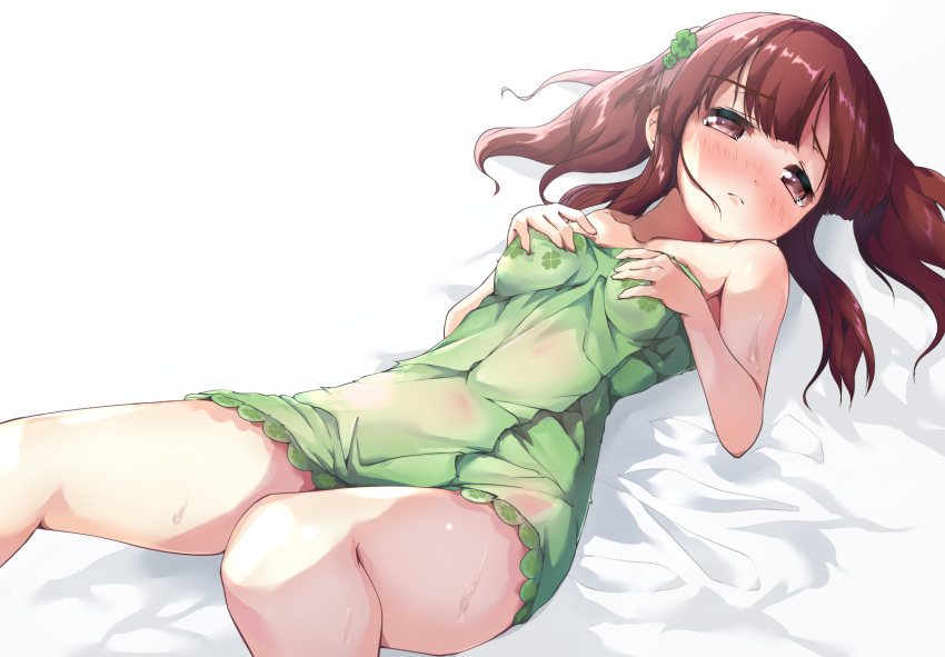 breast_grab kuroba_aki lingerie ogata_chieri see_through the_idolm@ster the_idolm@ster_cinderella_girls wet_clothes