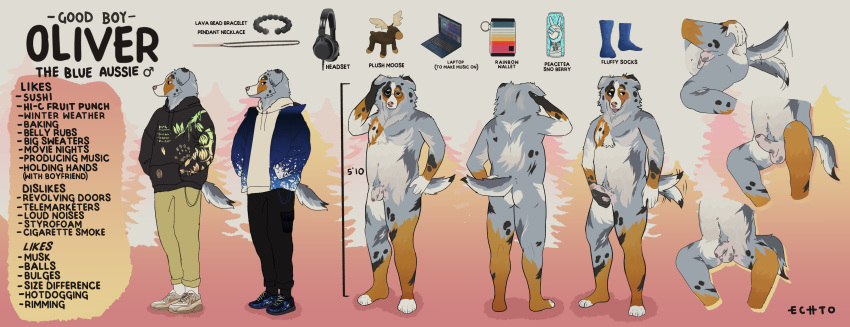 absurd_res anthro butt canid canine clothed clothing echto erection hi_res jacket male mammal model_sheet nude solo topwear