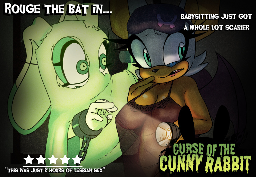 2024 absurd_res anthro bat big_breasts big_ears boo_(sonic) breasts cleavage clothed clothing cream_the_rabbit cuff_(restraint) digital_media_(artwork) duo english_text eyelashes female female/female floppy_ears ghost green_body hi_res lagomorph leporid mammal membrane_(anatomy) membranous_wings movie_poster nipples possession rabbit restraints rouge_the_bat sega simple_background sin-buttons_(artist) size_difference sonic_the_hedgehog_(series) spirit text translucent translucent_clothing wings young_(lore)