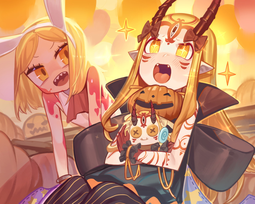 animal_ears blood bunny_ears bunny_girl fate/grand_order halloween horns ibaraki_douji_(fate/grand_order) paul_bunyan_(fate/grand_order) pointy_ears ssangbong-llama tagme tattoo