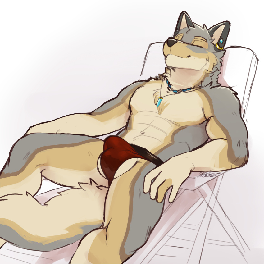 absurd_res anthro balls bask big_bulge briefs bulge canid canine canis clothing detailed_bulge domestic_dog genital_outline genitals hi_res junk male mammal mixed_breed penis_outline seibear solo thong tight_underwear tight_undies underwear utonagan