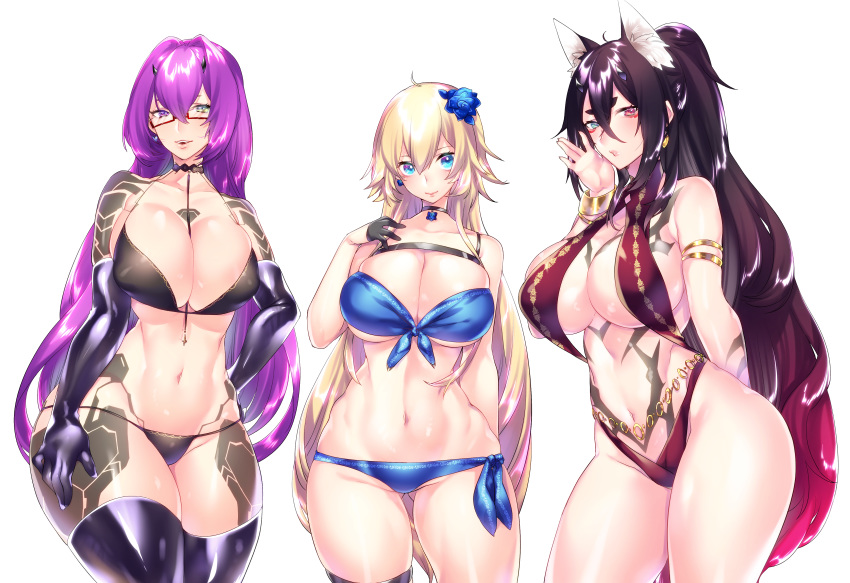 animal_ears bikini cleavage heterochromia horns megane phantasy_star_online_2 swimsuits tattoo thighhighs yutazou