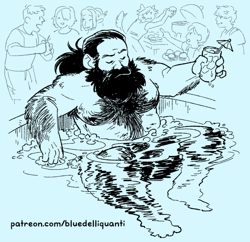 3girls 4boys bara bathing beard belly bluedelliquanti brown_hair chilchuck_tims closed_eyes doodle_inset dungeon_meshi dwarf facial_hair falin_touden greyscale hairy highres izutsumi kabru laios_touden long_beard long_hair male_focus marcille_donato monochrome multiple_boys multiple_girls partially_submerged pectorals plump senshi_(dungeon_meshi) solo_focus thick_arm_hair thick_chest_hair thick_leg_hair thick_mustache very_hairy very_long_beard wet