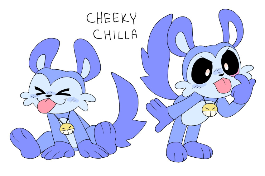 anthro blue_body blue_fur cheeky_chilla_(pachi_rizuu) chinchilla chinchillid fan_character fur hi_res male mammal mocking pachi_rizuu poppy_playtime rodent smiling_critters solo thin_calves thin_legs thin_thighs tongue tongue_out