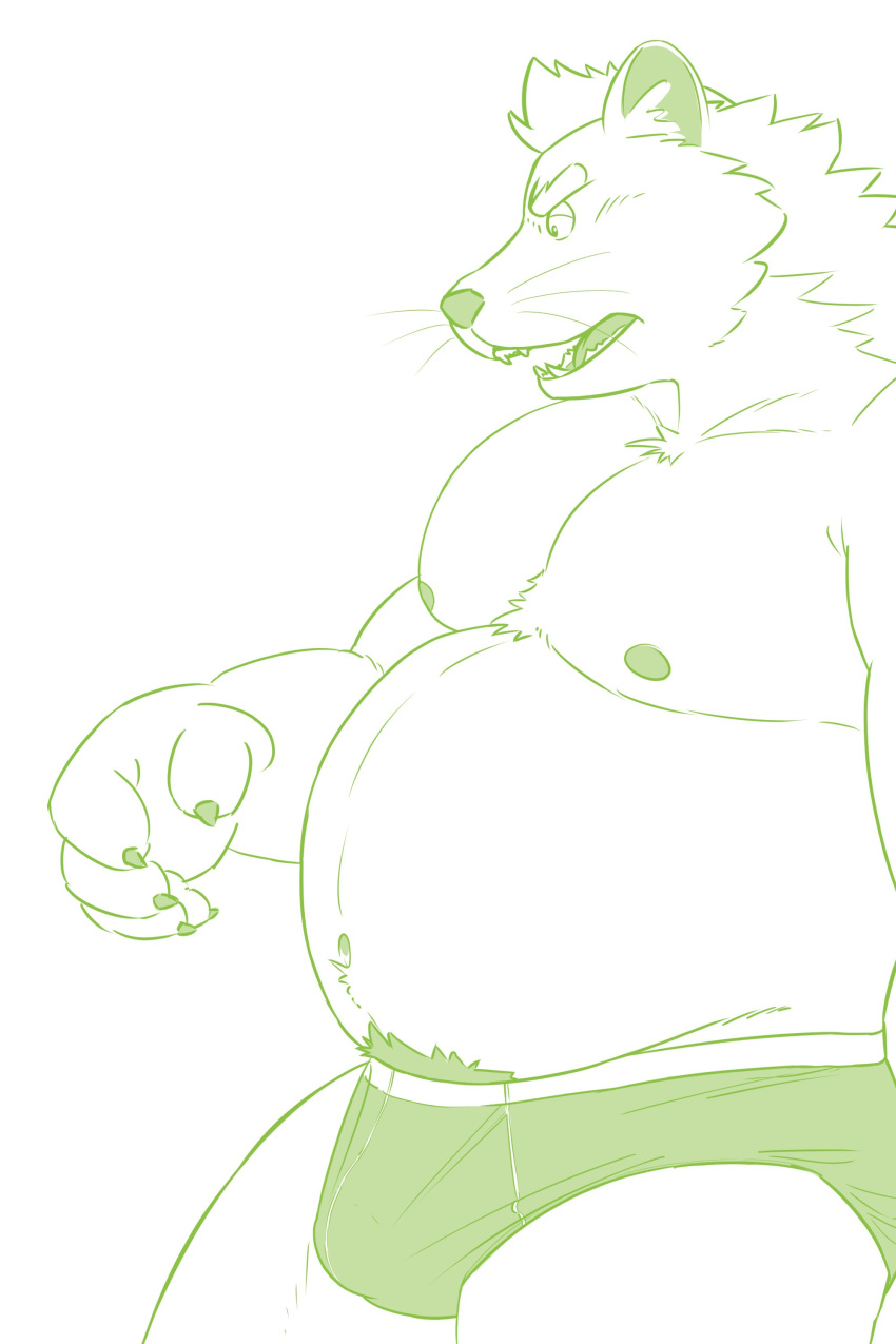 2024 2:3 absurd_res anthro belly big_belly bulge clothing gulonine hi_res kemono male mammal marten moobs mustelid musteline nipples nookdae overweight overweight_male pine_marten simple_background solo underwear