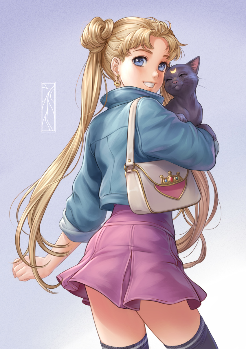 kotikomori luna_(sailor_moon) neko sailor_moon skirt_lift thighhighs tsukino_usagi