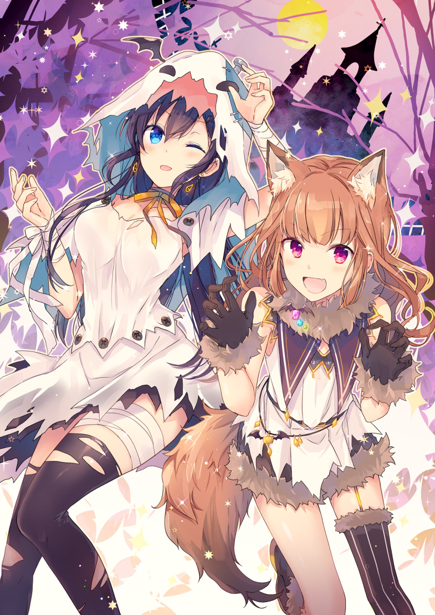 animal_ears bandages goma_(11zihisin) halloween stockings tail thighhighs torn_clothes wings