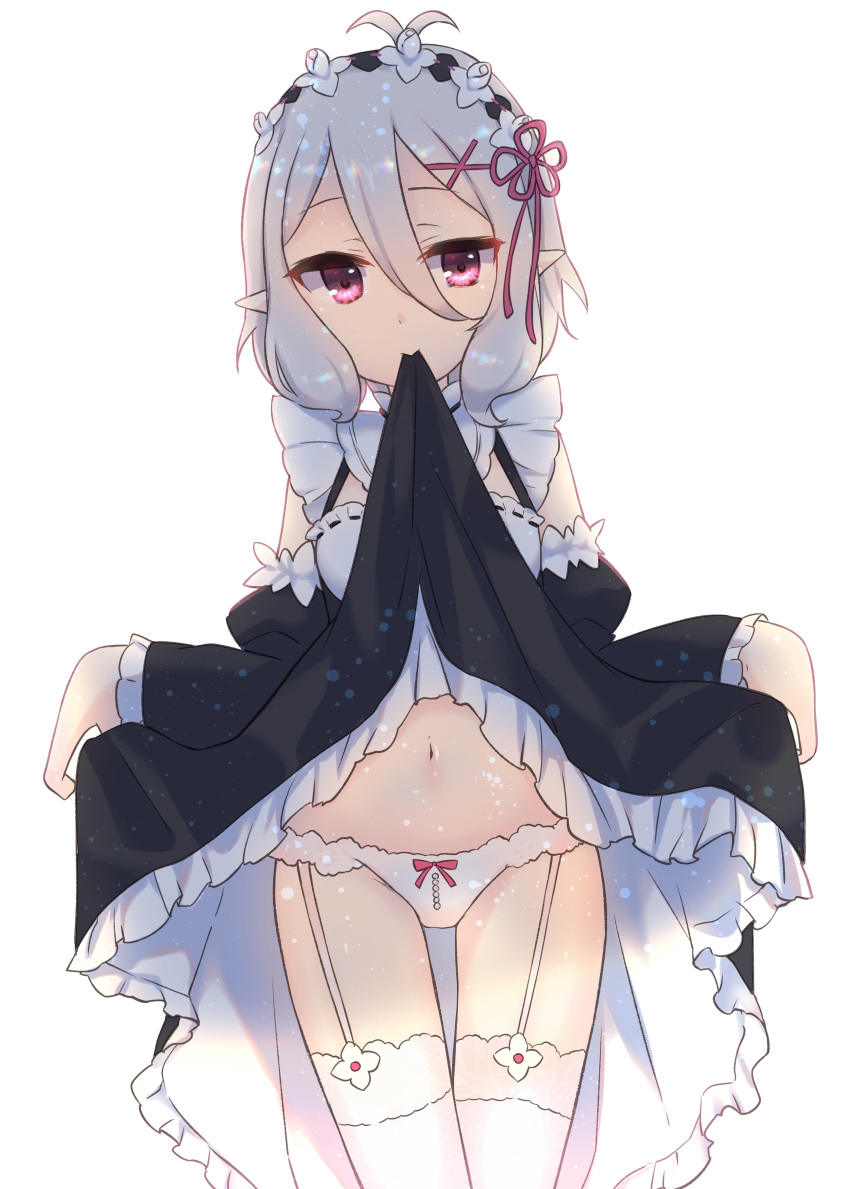 gucchiann kokkoro maid pantsu pointy_ears princess_connect princess_connect!_re:dive skirt_lift stockings thighhighs
