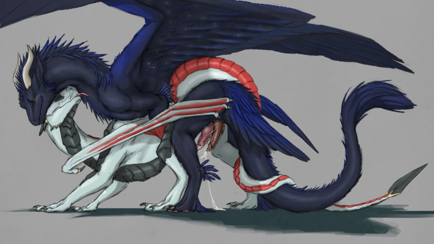 arcturus bodily_fluids dragon duo erection falcrus feathered_wings feathers feral genital_fluids happy male male/male penis scalie sex siranor tongue tongue_out wings