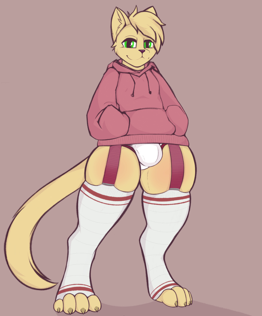 2019 absurd_res accessory anthro big_butt bulge butt church_(oddchurch) clothed clothing digital_media_(artwork) felid feline garter garter_belt garter_straps hair hi_res hoodie legwear male mammal oddchurch socks solo sweater thick_thighs thigh_highs topwear underwear wide_hips