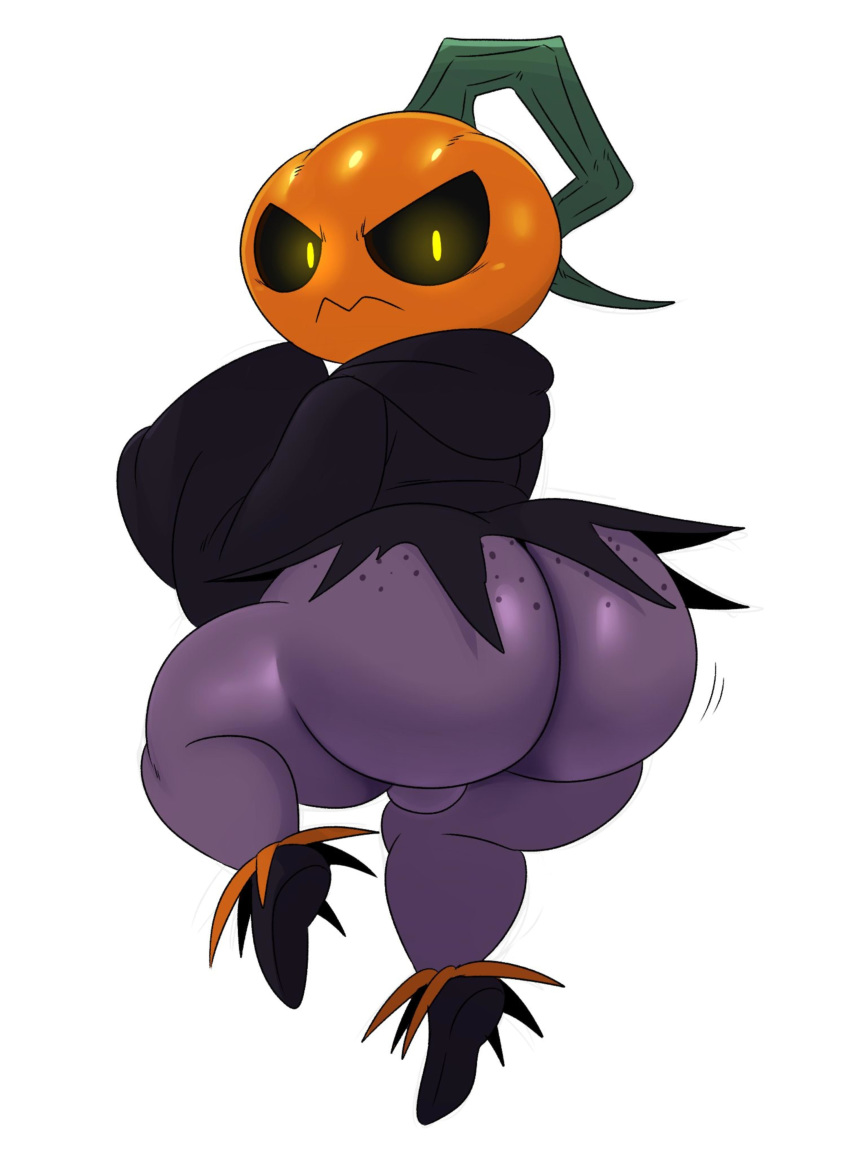 absurd_res backsack balls big_butt butt clothing flora_fauna food food_creature fruit halloween hi_res holidays humanoid jack-o'-lantern living_fruit looking_at_viewer looking_back male not_furry plant pumpkin solo sssonic2